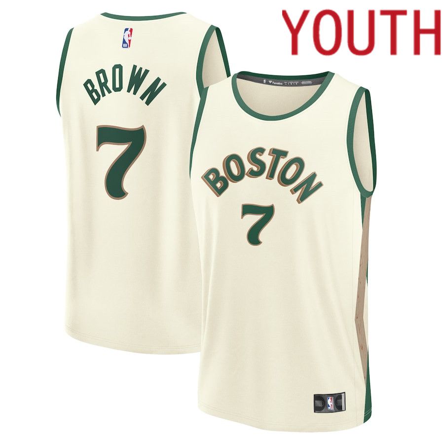 Youth Boston Celtics #7 Jaylen Brown Fanatics Branded White City Edition 2023-24 Fast Break NBA Jersey
